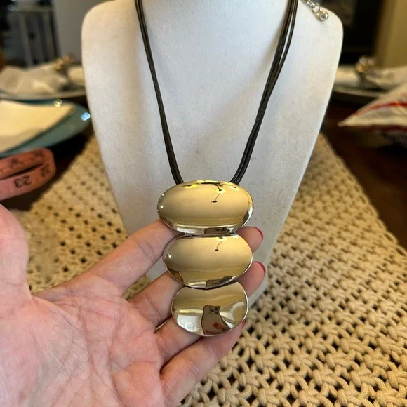 Chico's Black Cord Necklace with Silver Pendant NWT - Picture 4 of 8